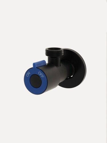 Изображение товара Кран угловой ZEIN engr, 1/2" х 1/2", кран-букса латунь/керамика, нерж. сталь, черный/синий