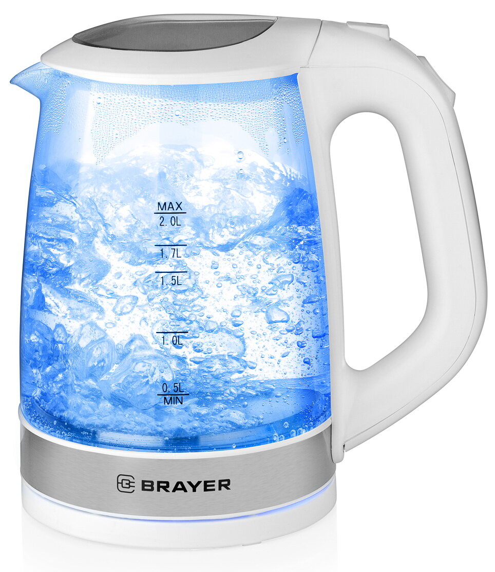 Чайник BRAYER 2л. 2200Вт, пластик/стекло, серебристый (1040BR-WH) - фото №5