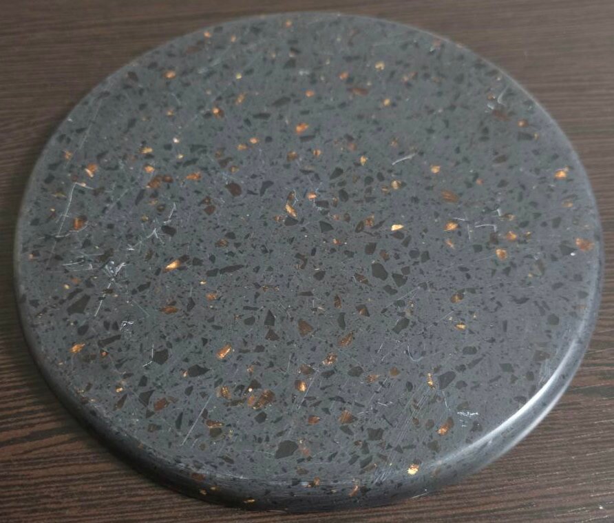 Подставка для чайников и для горячей посуды из искусственного акрилового камня, круглая форма, черная с золотыми краплениями