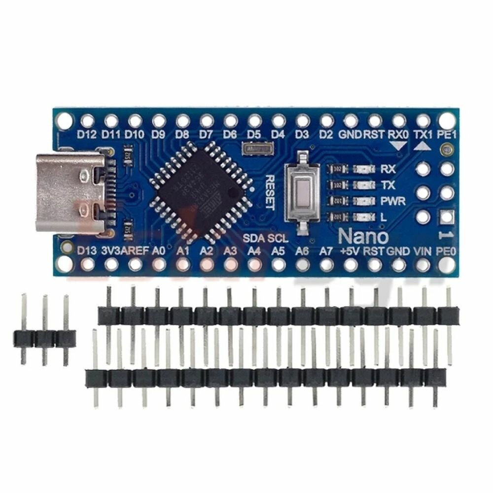 Микроконтроллер Arduino Nano V3.0 CH340 с загрузчиком mini type C, atmega328p чип, (не запаяна гребенка), 1 шт.