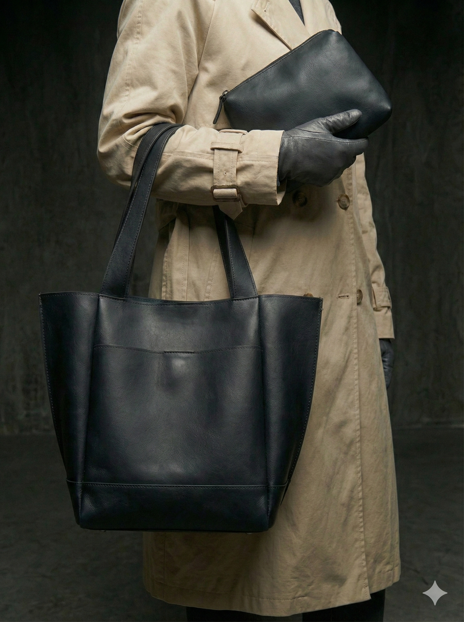 Сумка тоут , фактура гладкая, черный — фото 1