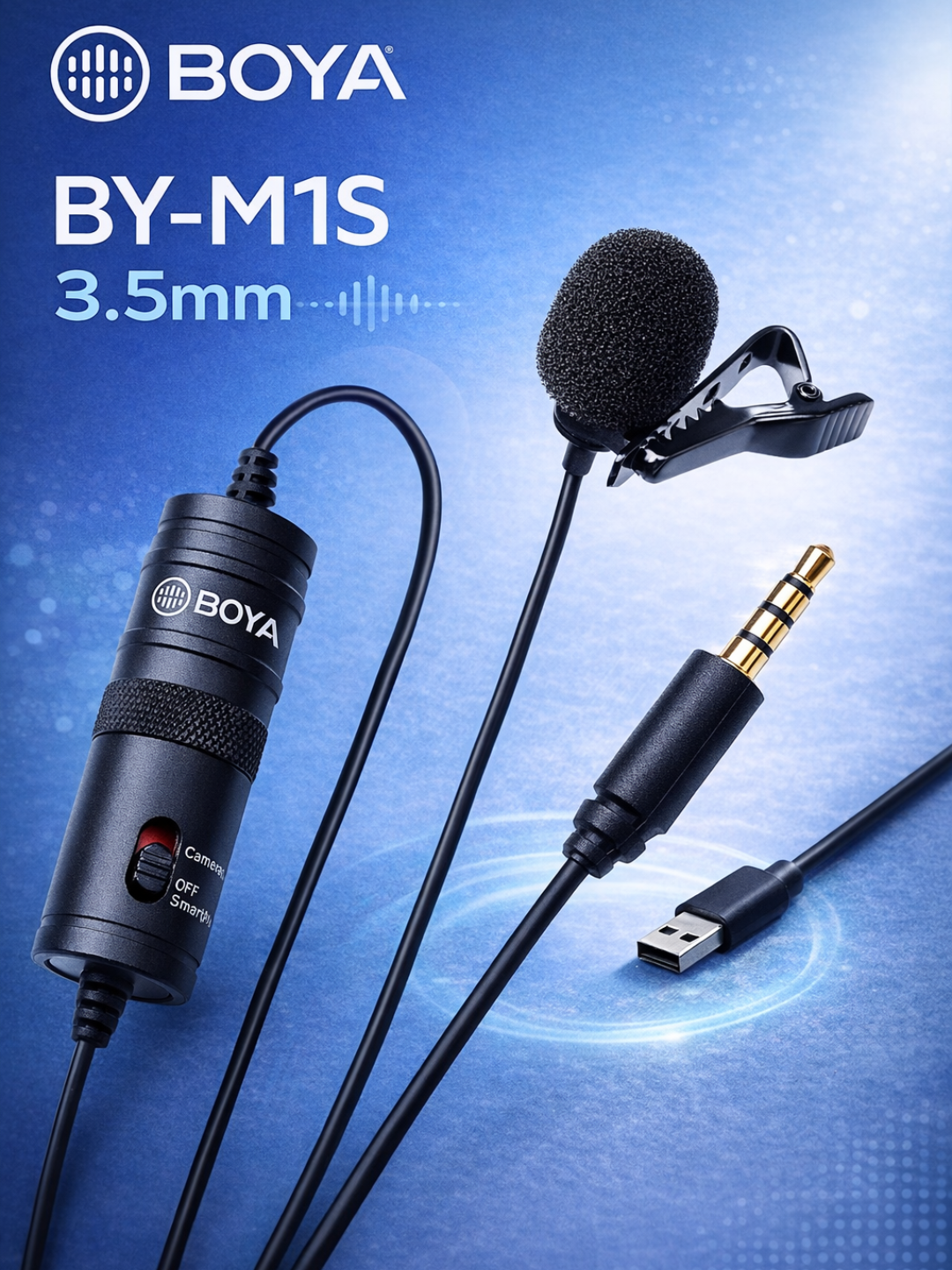 Петличный микрофон BOYA BY-M1S 3.5 мм, универсальный, кабель 6 м — HONEST MARKET