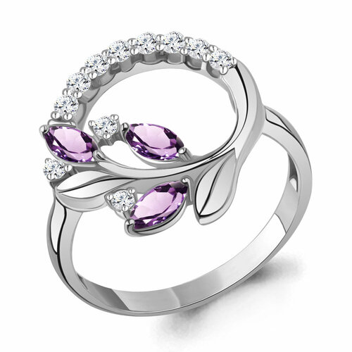 фото Кольцо diamant online, серебро, 925 проба, аметист, фианит, размер 17.5, фиолетовый