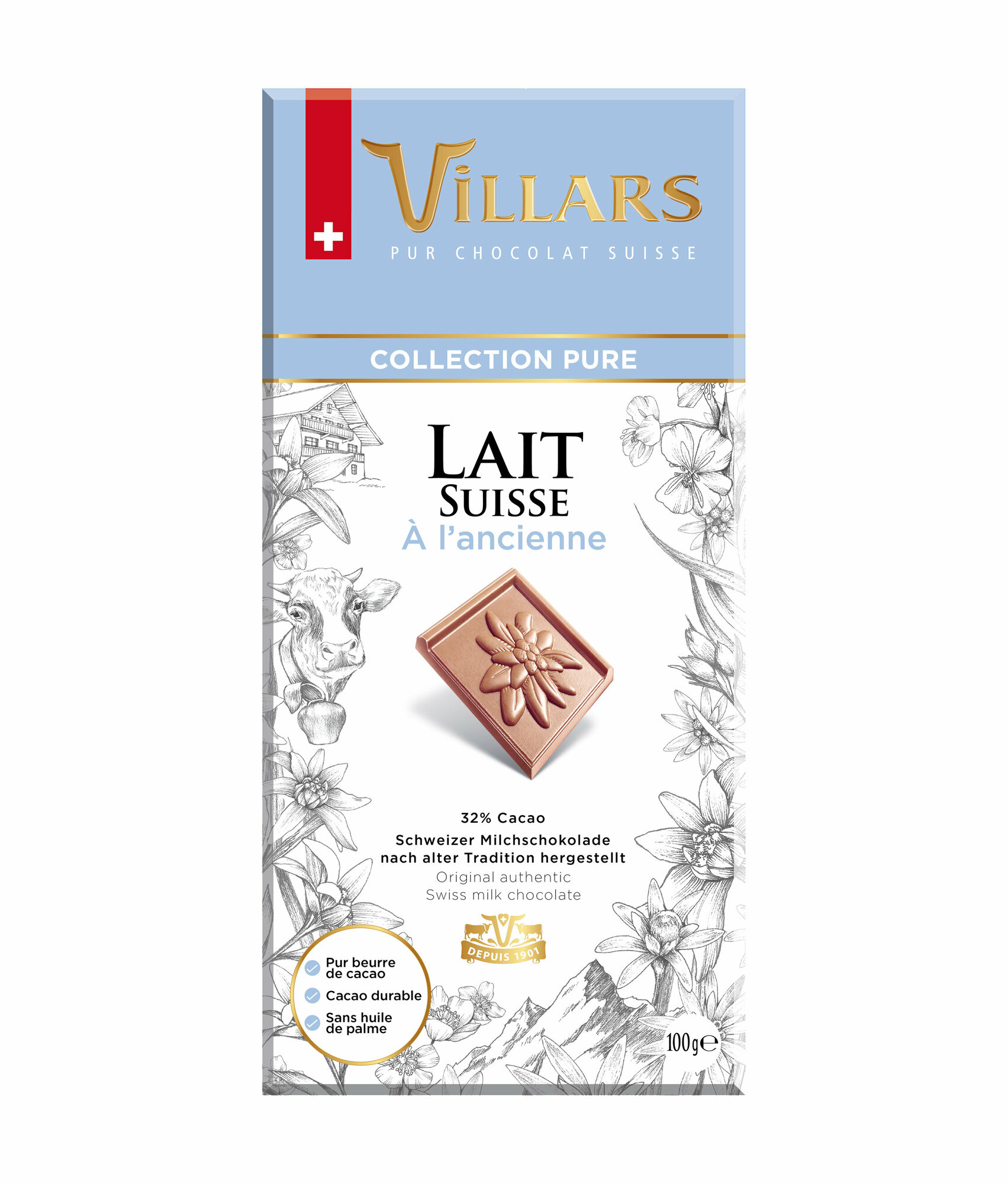 Швейцарский молочный шоколад VILLARS 32% какао, 100г