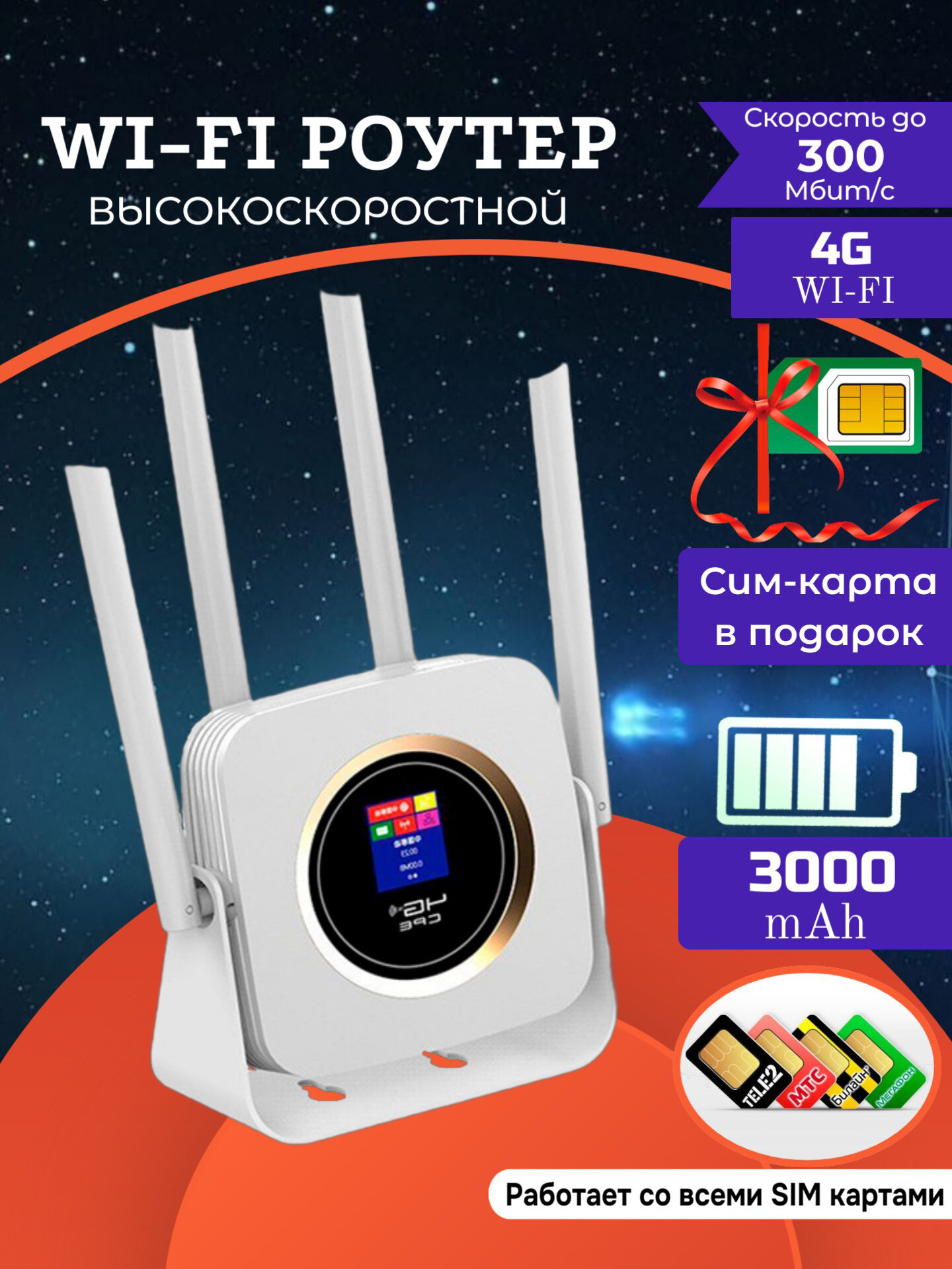 Wi-Fi роутер 4G с поддержкой SIM-карты, модель 903BWIFI