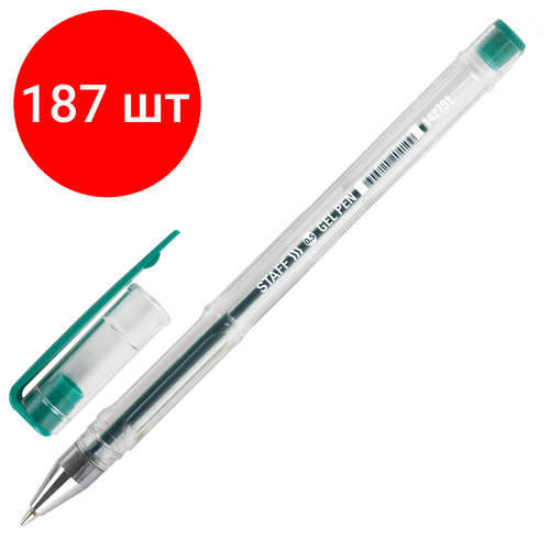 Комплект 187 шт, Ручка гелевая STAFF Basic, зеленая, корпус прозрачный, хромированные детали, узел 0.5 мм, линия письма 0.35 мм, 142791