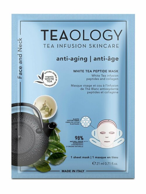 Антивозрастная тканевая маска для лица и шеи с белым чаем и пептидами / Teaology White Tea Peptide Mask Anti-aging Smoothing