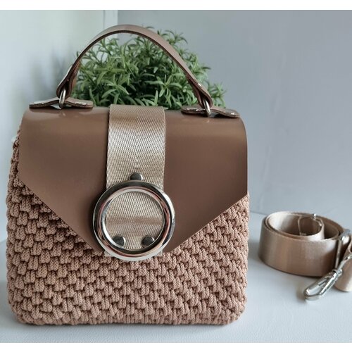 фото Сумка кросс-боди , фактура вязаная, бежевый нет бренда