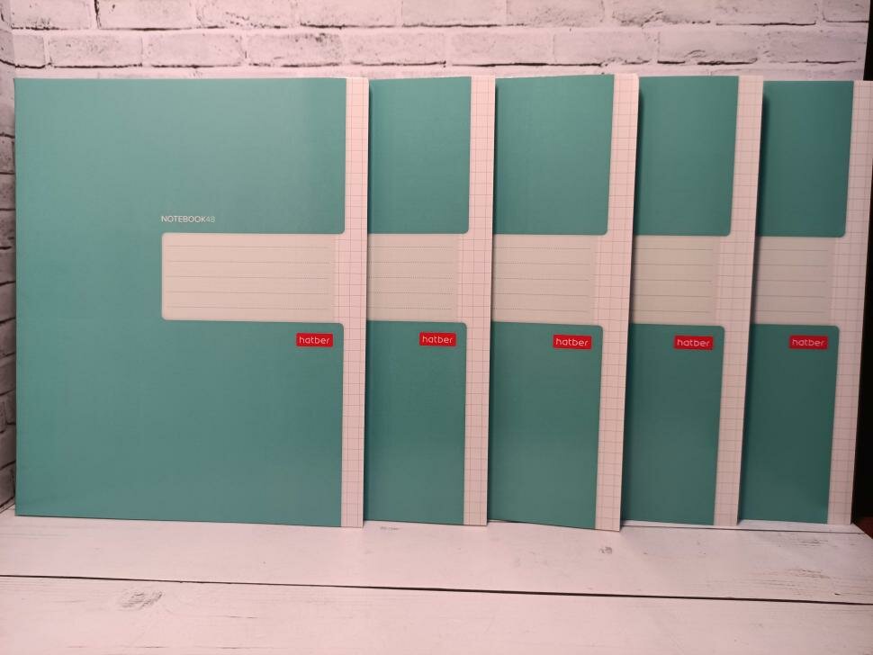 Тетрадь 48 листов, клетка с полями Бирюза. Блок 65 г/м, А5, 5шт (Хатбер) — фото 1