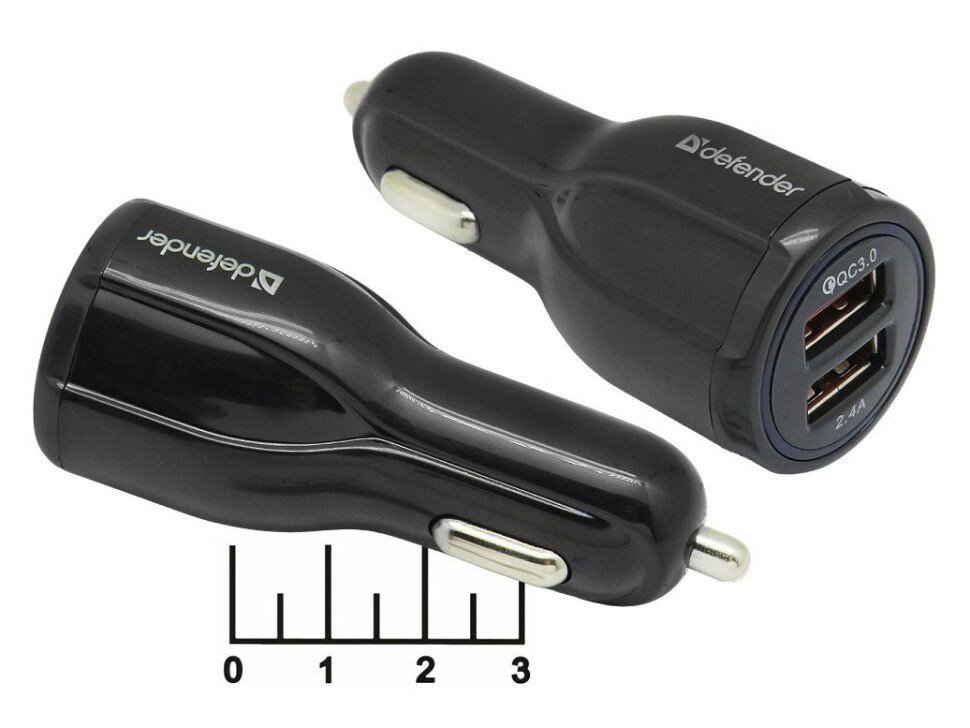 Автомобильное зарядное устройство 2USB 3.6-6.5V 3A/6.5-9V 2A/9-12V 1.5A Defender UCA-100 черный