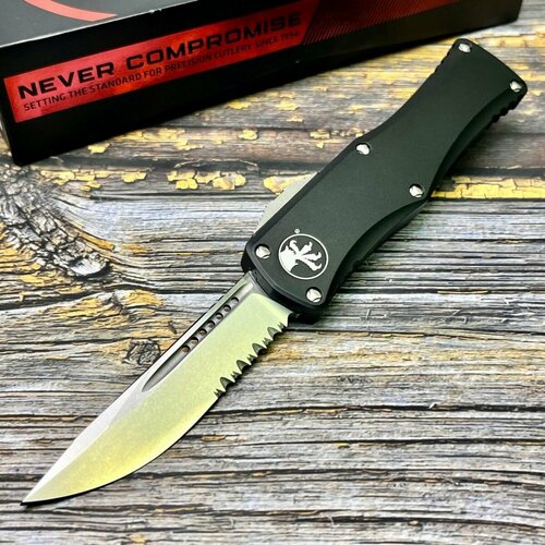 фото Нож складной microtech mct70311 hera, part serrates m390 blade, black handle нет бренда