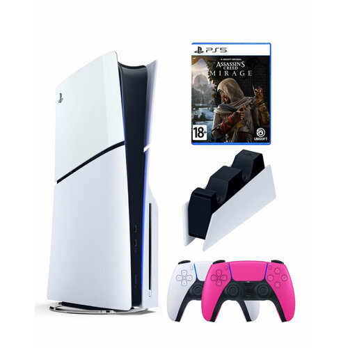 Приставка Sony Playstation 5 slim 1 Tb+2-ой геймпад(розовый)+зарядное+Assassins Mirage игровая консоль sony playstation 5 standard edition с дисководом и двумя геймпадами белый