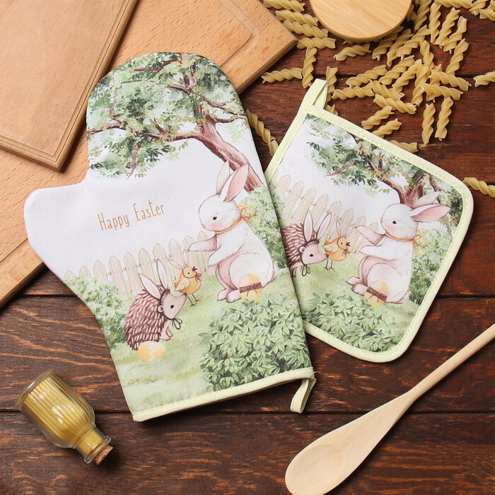 фото Набор кух. Доляна "Зверьки": варежка 20х28 см, прихватка 17х17 см, 35% хл, 65% пэ