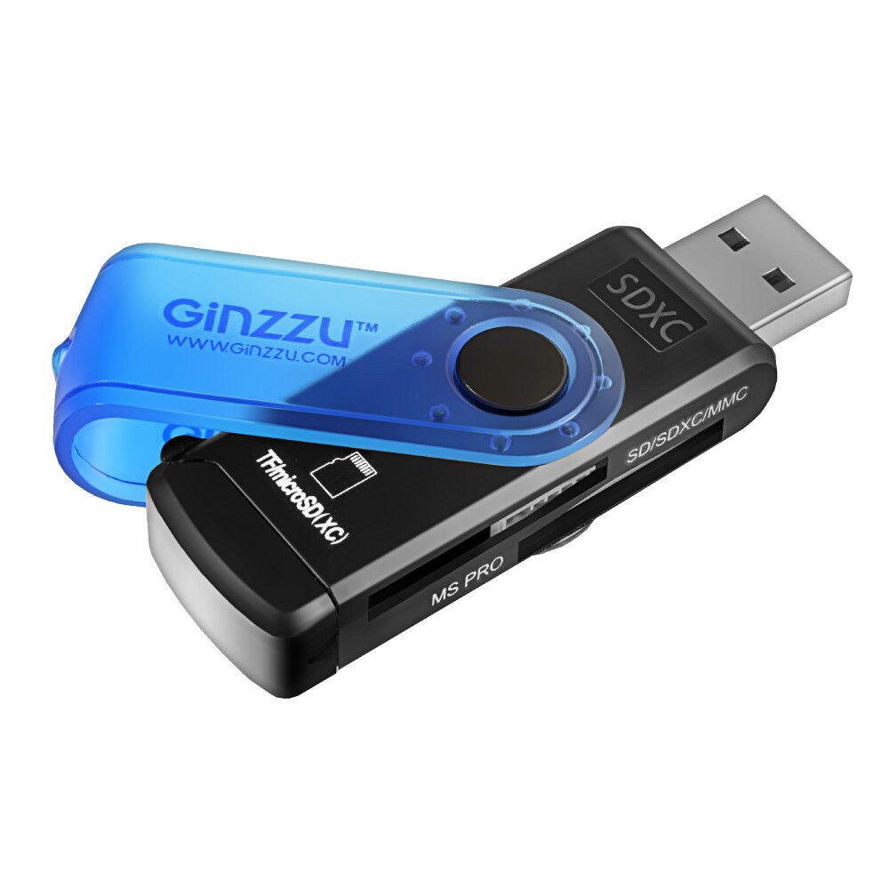 Внешний картридер USB2.0, GiNZZU GR-412B, черно-синего цвета