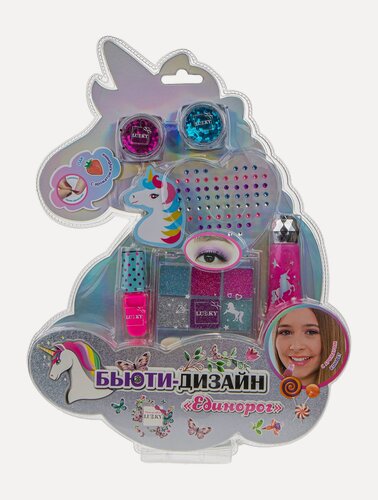 Изображение товара LUKKY Детский набор для макияжа Единорог (Крем-тени + Блеск + Лак + Стразы + Гель-блестки + Пилочки)