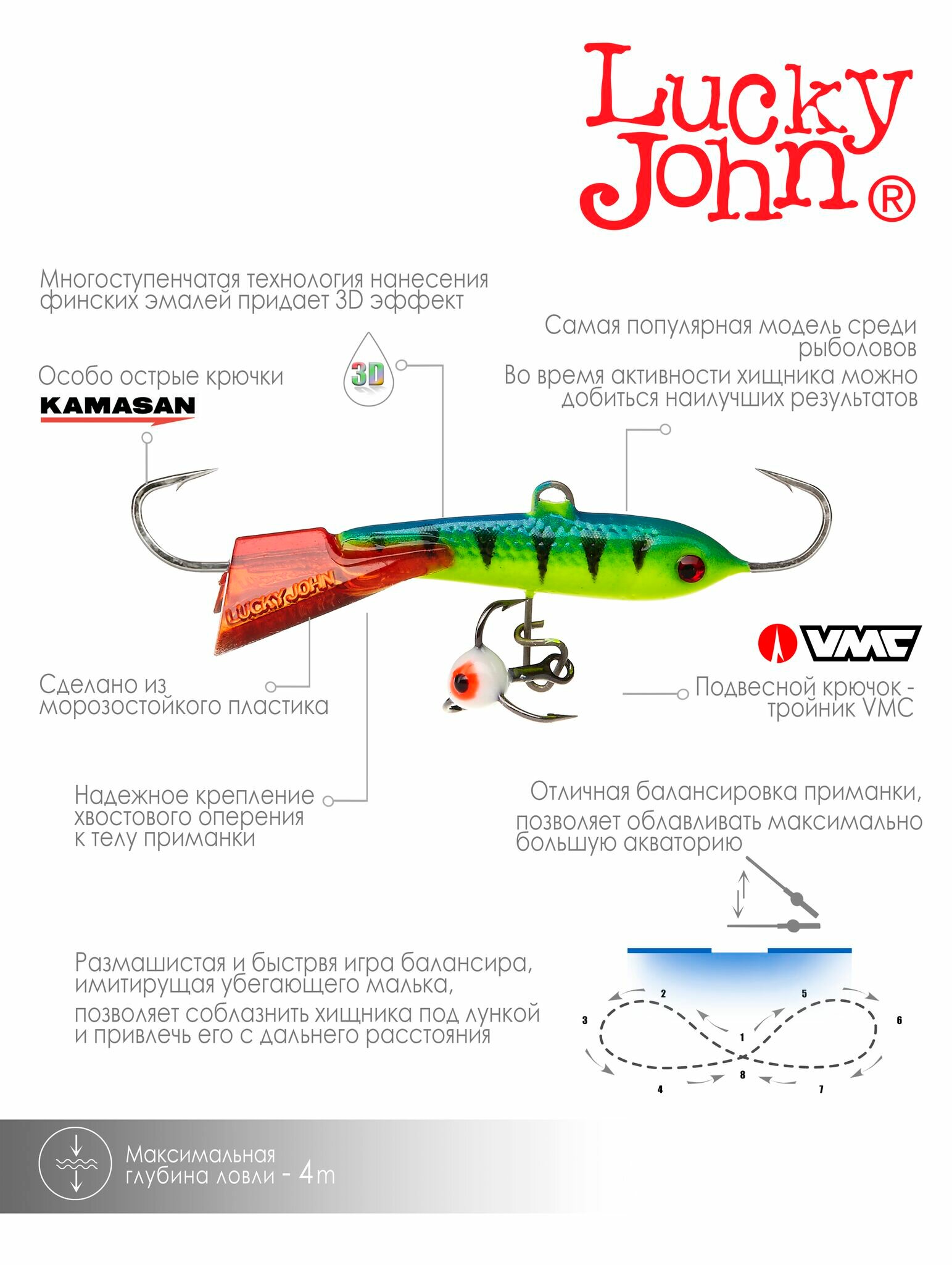Балансир Lucky John Classic №4 36RT с тройником длина 40 мм вес 6 г