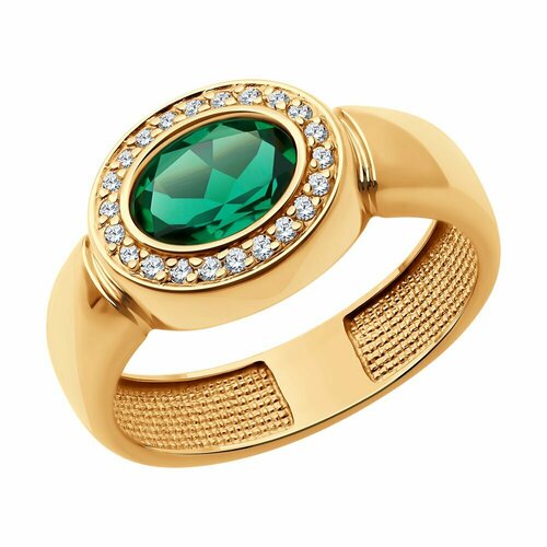 фото Кольцо sokolov, красное золото, 585 проба, изумруд синтетический, фианит, размер 18.5