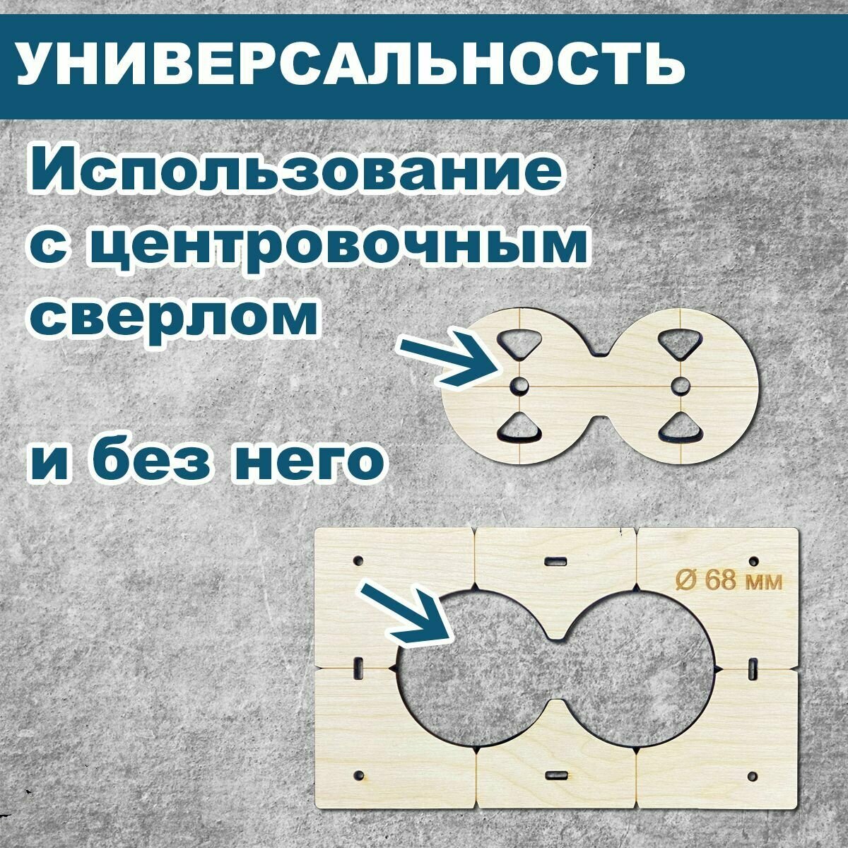 Изображение Шаблон для подрозетников 68 мм, 2 отверстия, толщина 6 мм, кондуктор для сверления, трафарет для подрозетников