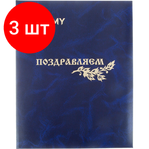 Комплект 3 штук, Папка адресная поздравляем! бумвинил, синий мрамор, тиснен, А4