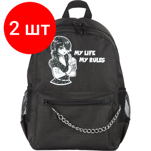 Комплект 2 штук, Рюкзак №1School Аниме Готик ткань , черный рюкзак молодежный 1school черный