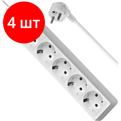 Комплект 4 шт, Сетевой фильтр DEFENDER ES, 5 розеток, 1.8 м, белый, 99481