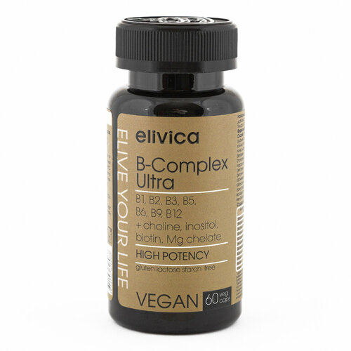 БАД Elivica Витамины группы В (B-complex ultra), для улучшения обмена веществ, 60 капсул