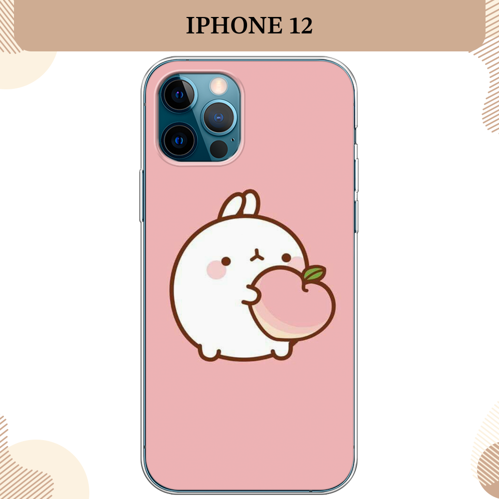 Силиконовый чехол "Кролик с персиком" на Apple iPhone 12/12 Pro / Айфон 12