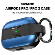 Чехол на наушники AirPods Pro, Pro 2 алюминиевый синий с карабином