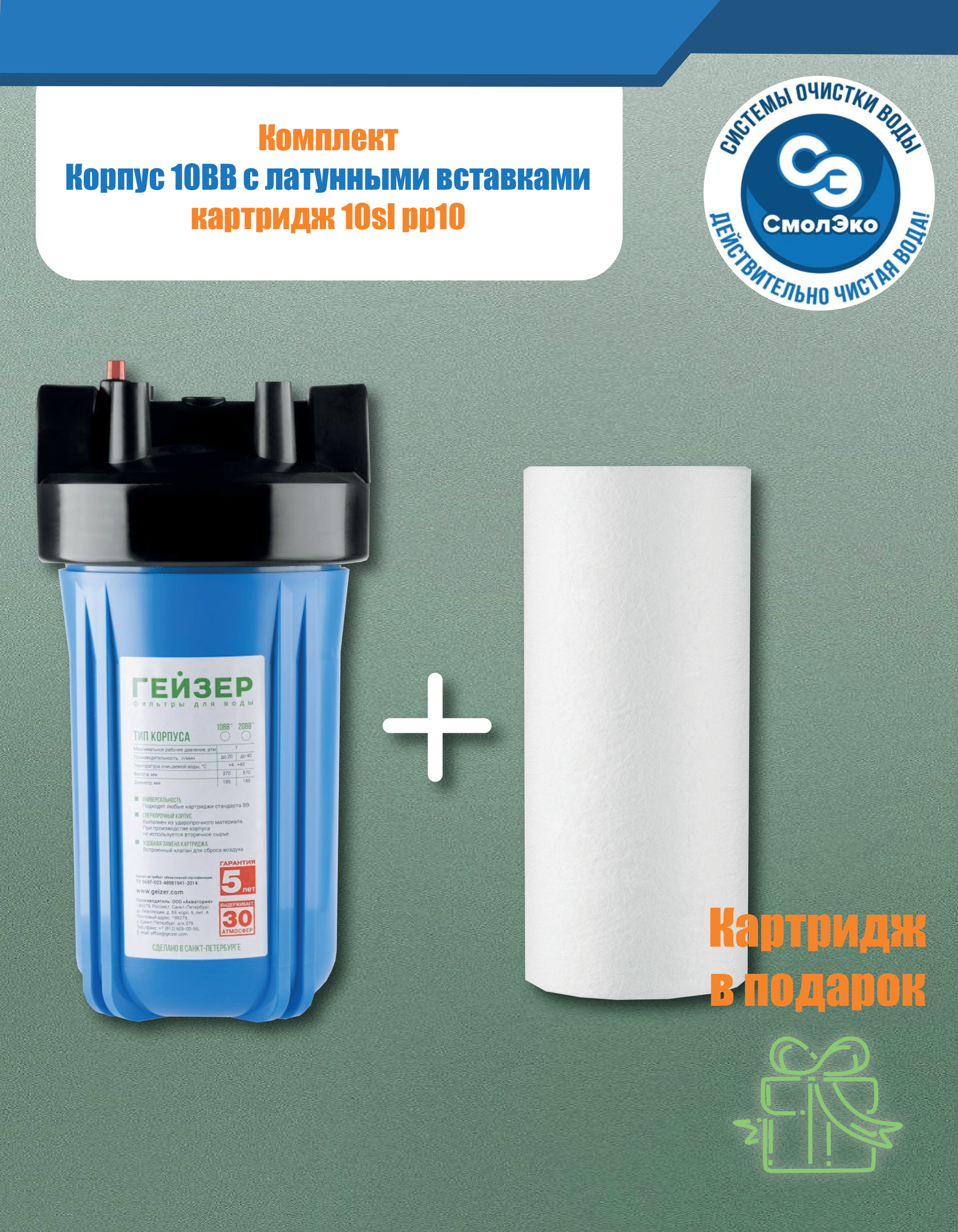 фото Корпус Гейзер 10BB с латунными вставками / Фильтр для воды