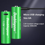 Аккумуляторные батарейки AA Doublepow 1.2В 3400 mWh со встроенной micro USB зарядкой 2 шт. - изображение