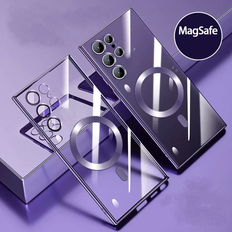 фото Чехол для Samsung Galaxy S24 Ultra c магнитным кольцом MagSafe, фиолетовый (самсунг с24 ультра) с защитой камеры ( линз)