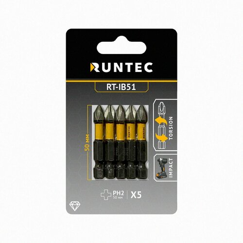 Бита ударная RUNTEC Diamond Coating H635 50мм PH2 5шт RT-IB51 756₽