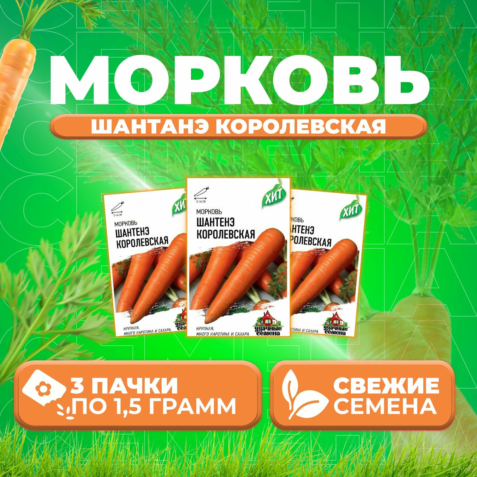 Морковь Шантенэ королевская 15г Удачные семена серия ХИТ (3 уп)