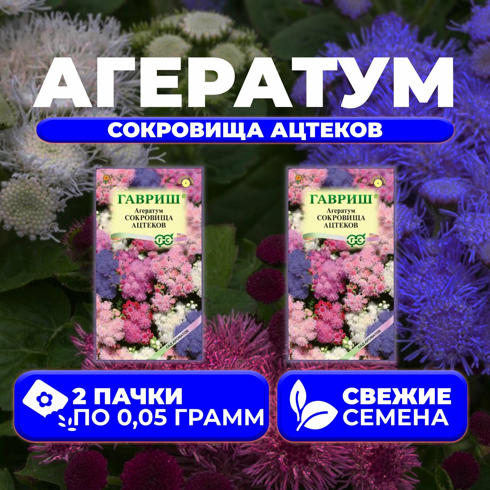 Агератум Сокровища ацтеков смесь 005г Гавриш Сад ароматов (2 уп)