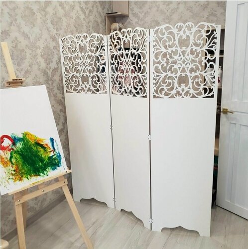 Изображение товара Ширма перегородка для зонирования комнаты. Высота 175 см ширина 150 см. Цвет белый. Ширмы перегородки для зонирования комнаты, салона красоты.