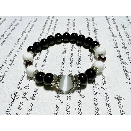 фото Браслет, агат, 1 шт., размер 17.5 см, черный, белый лапкин алексей александрович