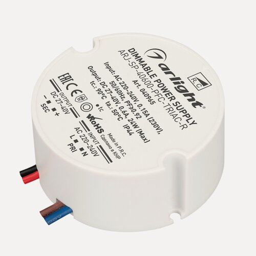 Изображение товара Блок питания ARJ-SP-40600-PFC-TRIAC-R (24W, 27-40V, 600mA) (Arlight, IP44 Пластик, 5 лет) 040965