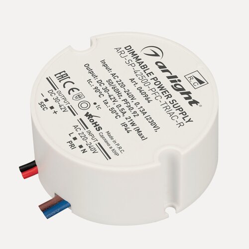 Изображение товара Блок питания ARJ-SP-42500-PFC-TRIAC-R (21W, 30-42V, 500mA) (Arlight, IP44 Пластик, 5 лет) 040964
