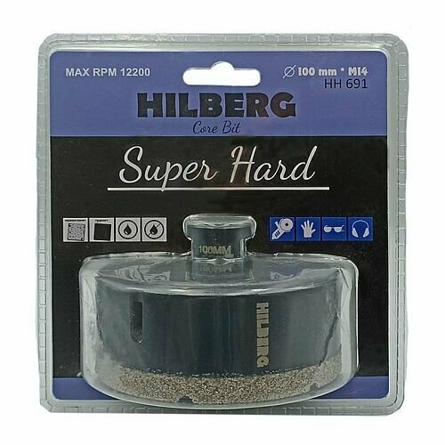 Коронка алмазная 100 мм Hilberg Super Hard M14 HH691 коронка алмазная shdiatool вакуумная коронка с алмазным напылением с резьбой m14 красная 6 мм 10 мм