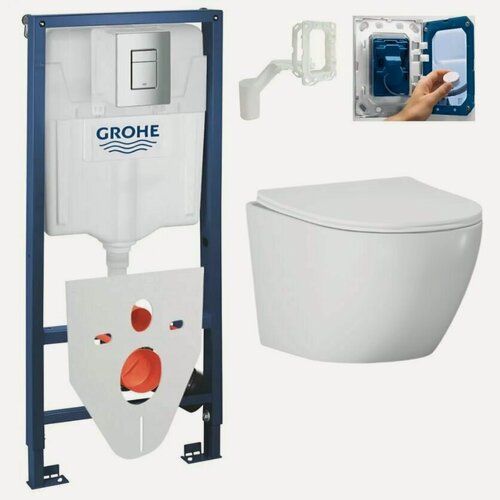 Изображение товара Инсталляция Grohe 35103001 с унитазом, безободковым, дюропластовым сиденьем, 6 в 1