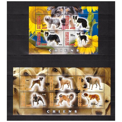 Почтовые марки Конго 2013 г. Фауна. Собаки. 2 малых листа. MNH(**)