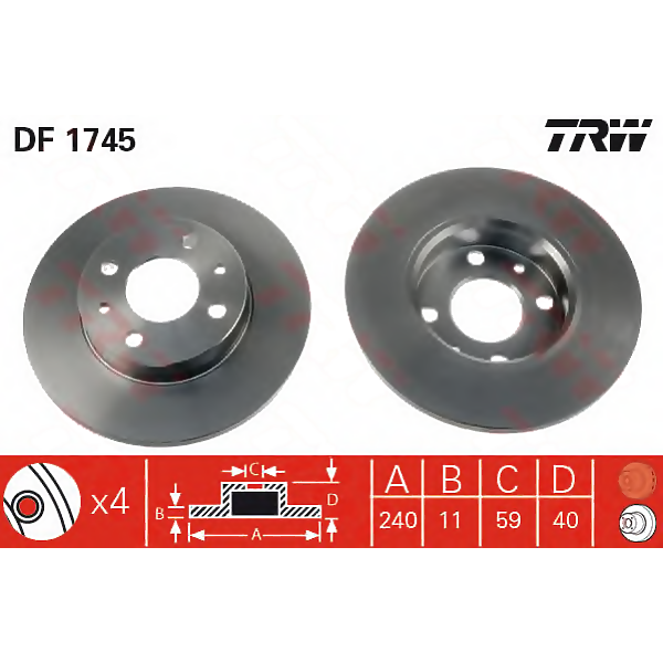 TRW DF1745 (0000060805117 / 0000060811879 / 0060576335) диск тормозной alfa romeo: 145 94-01, 146 95-01, 155 92-97, 33 (Комплект 2 штуки)