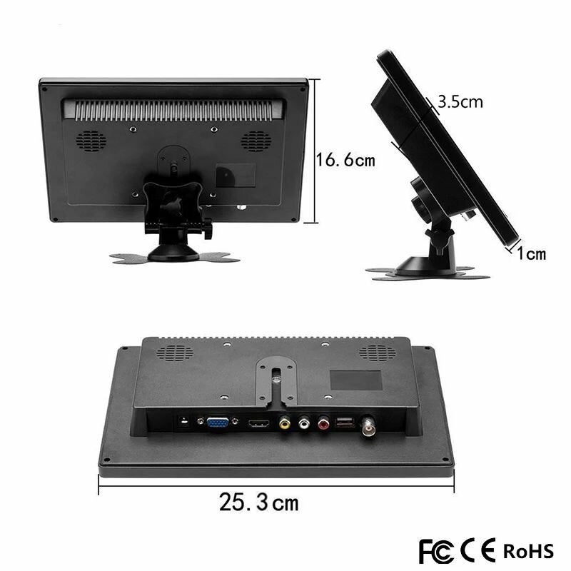 Портативный ЖК-монитор Podofo 101 дюйма 2 канала HDMI VGA