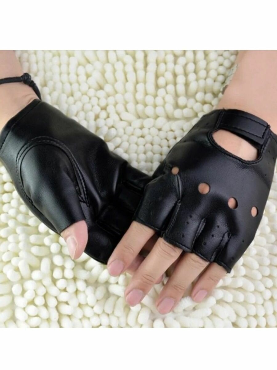 фото Перчатки без пальцев кожзам