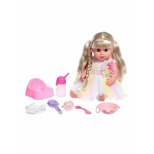 Кукла с аксессуарами в платье 35 см (звук, пьет, писает), R322017-4 кукла моя малышка 33 см пьет писает издает звуки в комплекте 7 предметов