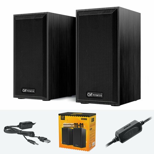 Колонки для компьютера GFPoWeR TS-01 20 6Вт питание от USB чёрное дерево 81300₽