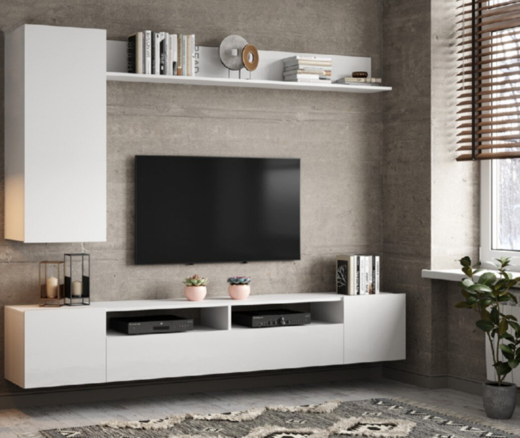 фото Стенка Соло-16 МДФ Белый/ Белый глянец