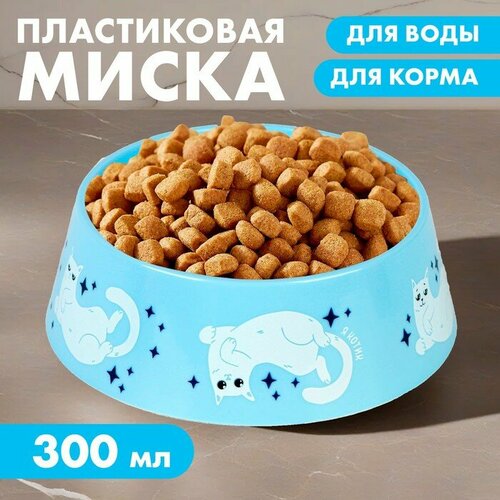 Миска пластиковая «Кот отдыхает», голубая, 300 мл