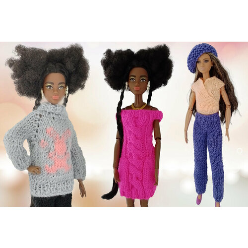 Комплекты вязаной одежды для кукол Барби и её аналогов + 2 вешалки