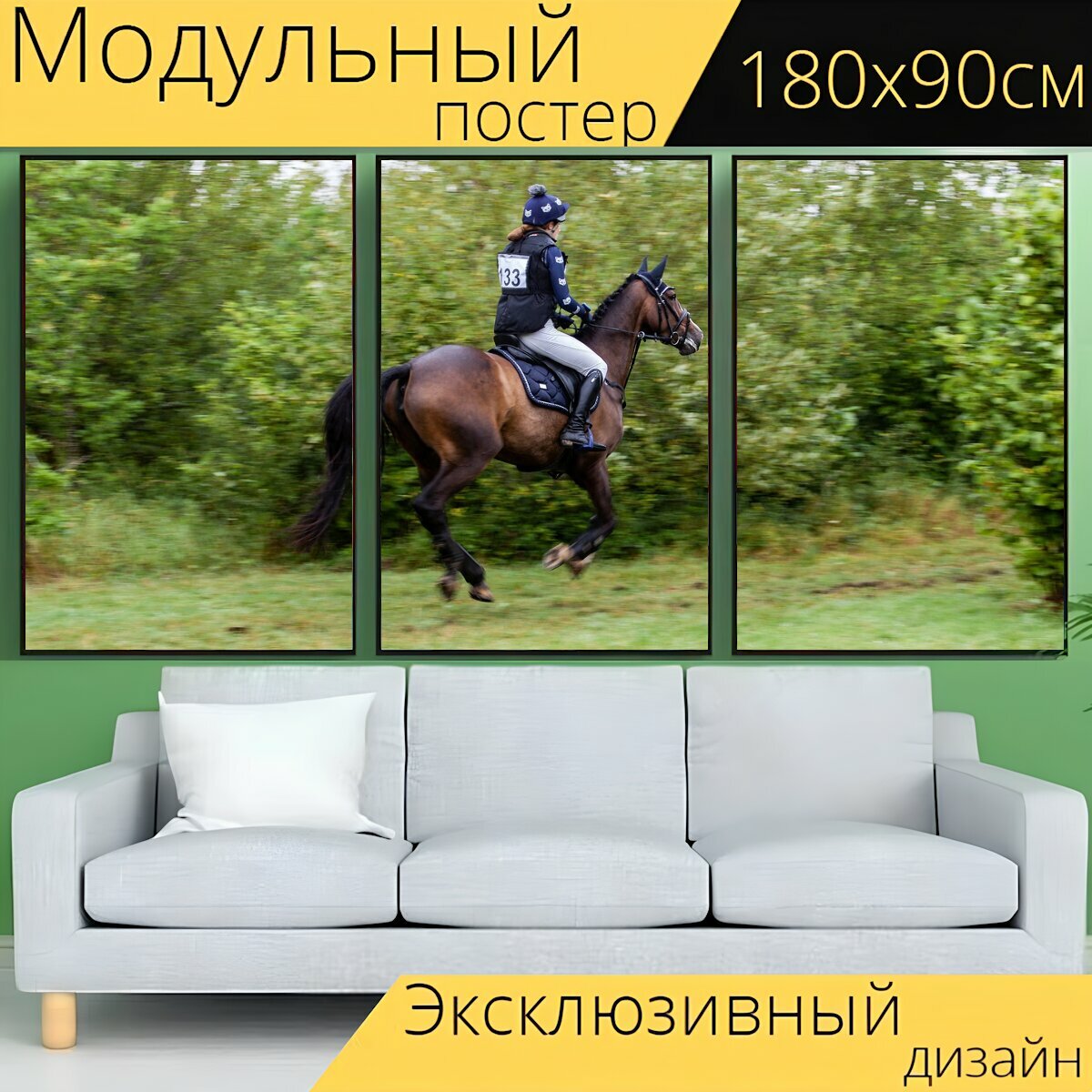 Модульный постер "Лошадь, скачущий, галопом" 180 x 90 см. для интерьера
